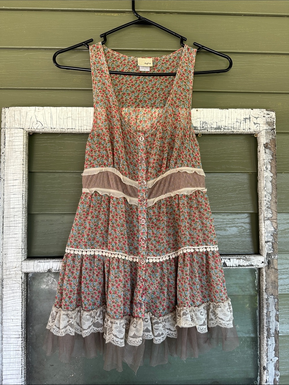 Daytrip Floral Boho Top in Coral and Teal with Cream Lace